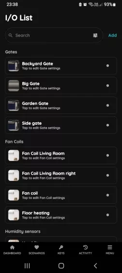 Open I/O list - Fan Coil